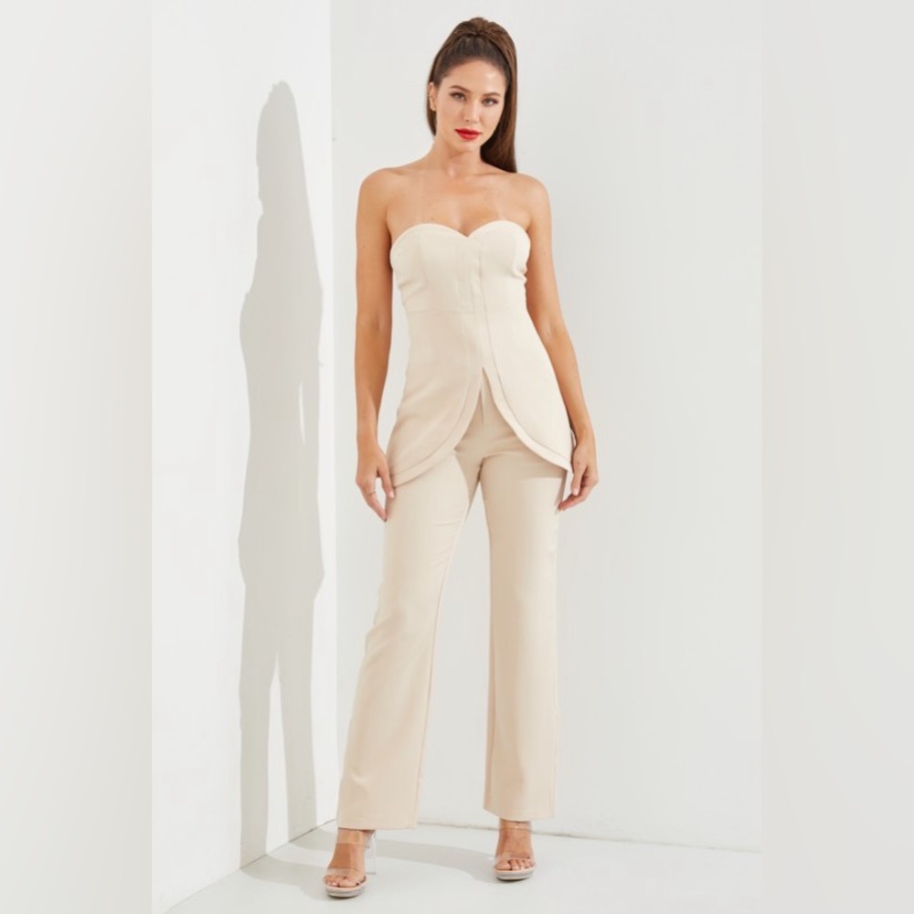 19. Woven Sweetheart Top and Pant Set in Cream